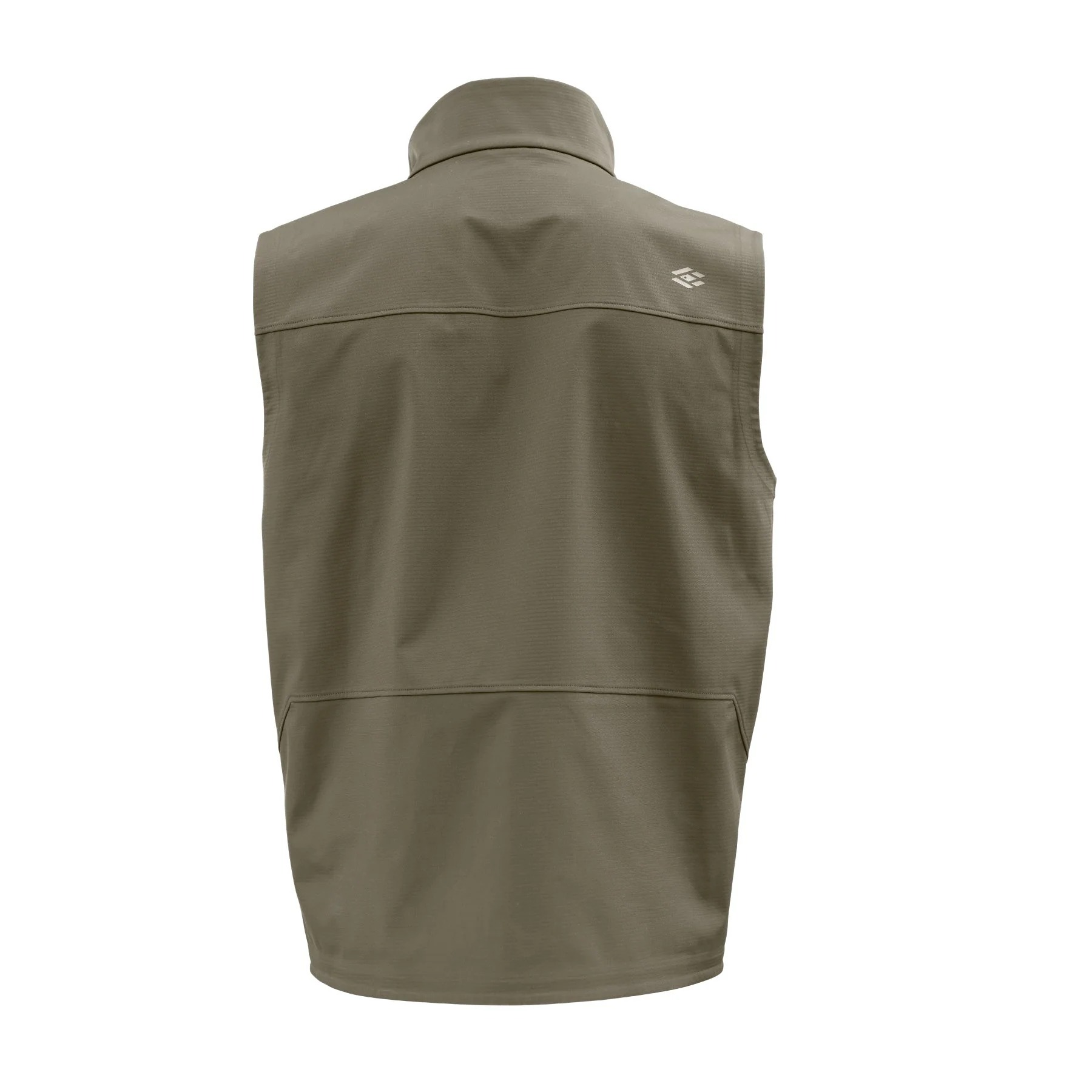 Skwala Backeddy Windproof Vest rear view in earth color for fly fishing, camping and cool-weather outdoor layering