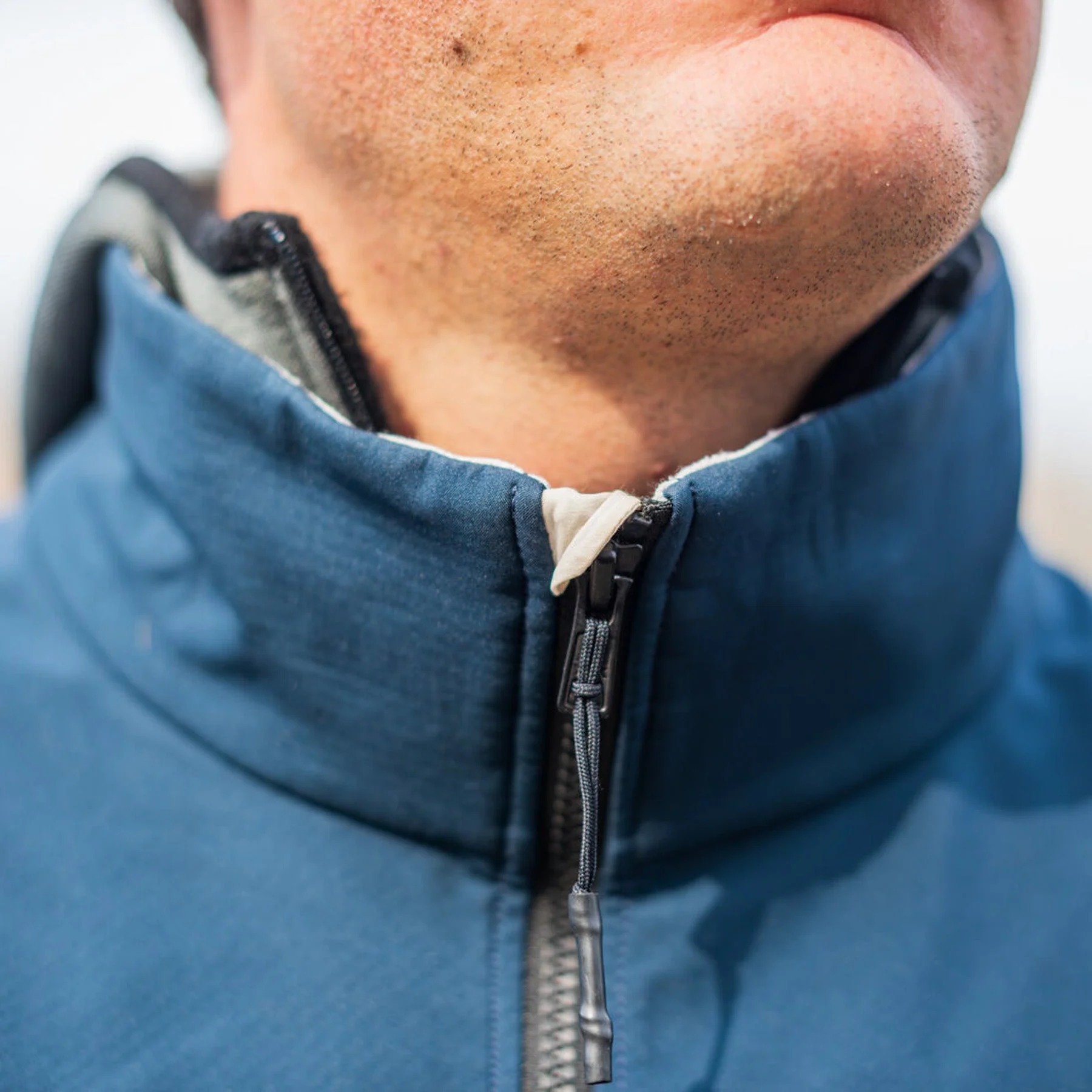 Skwala Backeddy fishing vest collar detail showing soft thermal lining and wind-blocking neck coverage