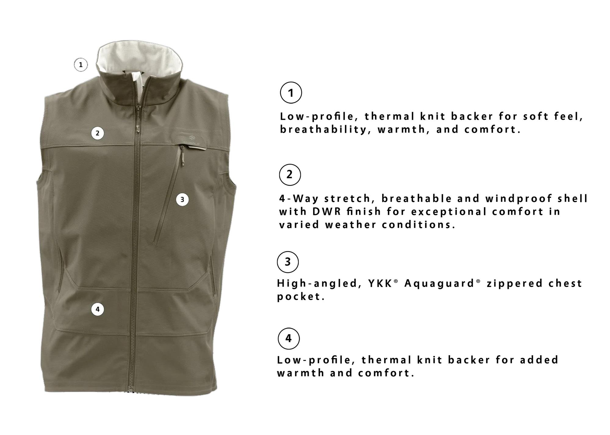Skwala Backeddy Vest features for fly fishing, camping and cool-weather outdoor layering