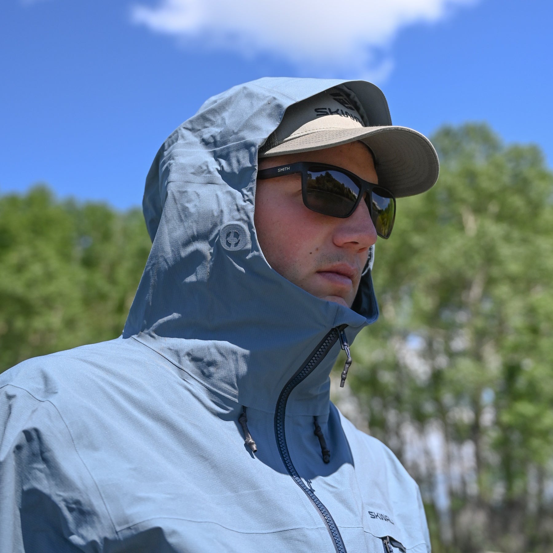 Skwala Carbon Rain Jacket with storm hood up waterproof breathable fly fishing shell for wet weather fishing