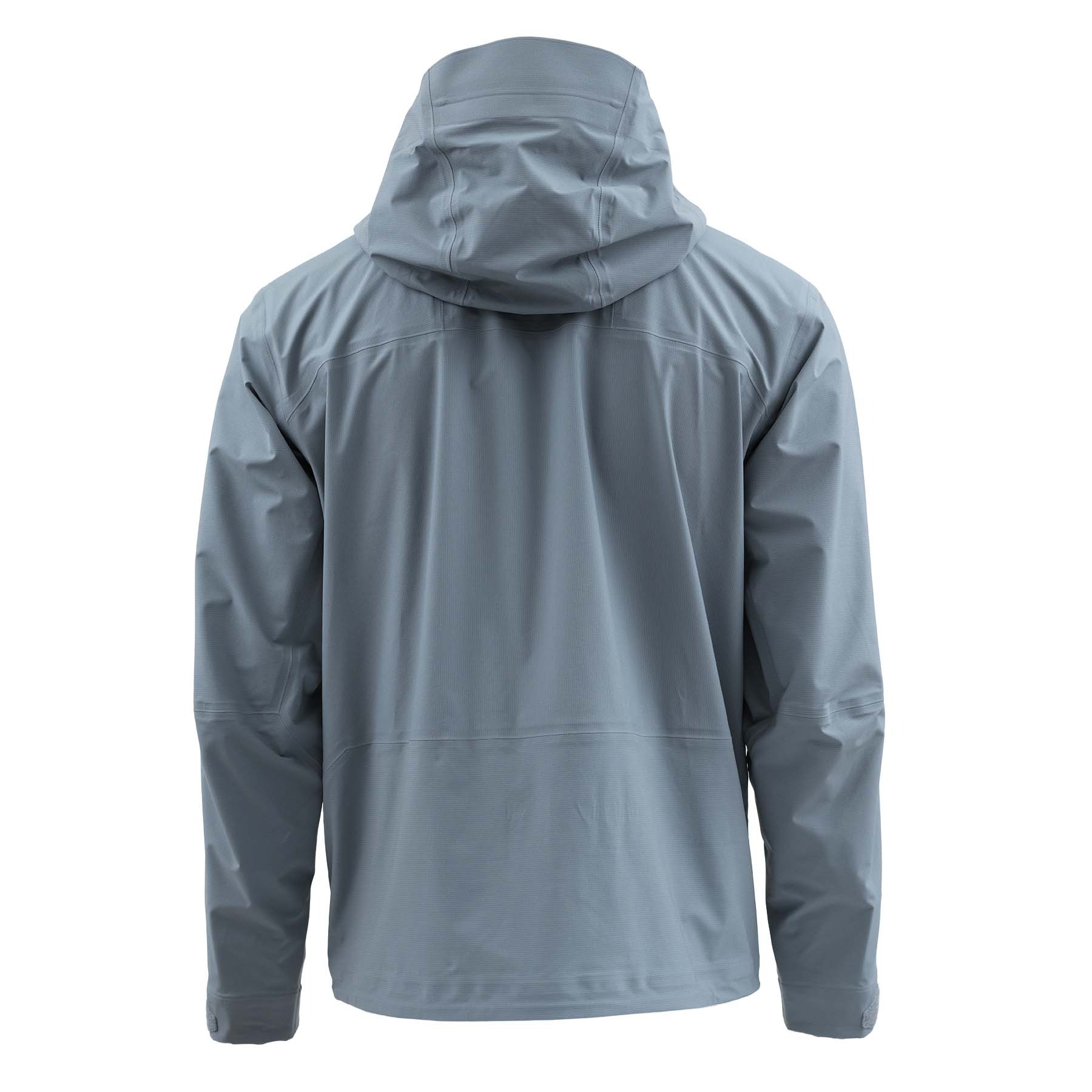 Back view of Skwala Carbon Rain Jacket lightweight waterproof fly fishing shell with storm hood