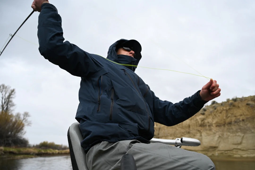 1. Skwala RS waterproof fishing jacket for drift boat fly fishing, cold rain, wind, and long days on the river