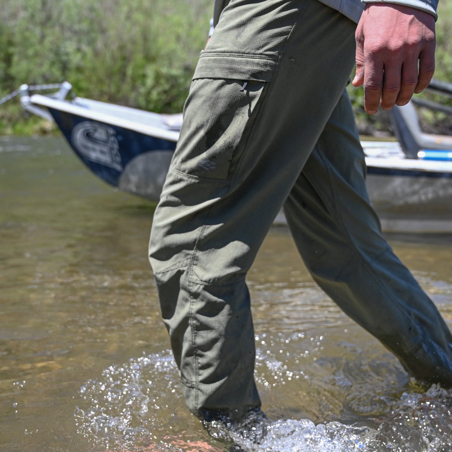 Skwala Sol Wade Pant wet wading fishing pants in action – lightweight quick dry fishing apparel