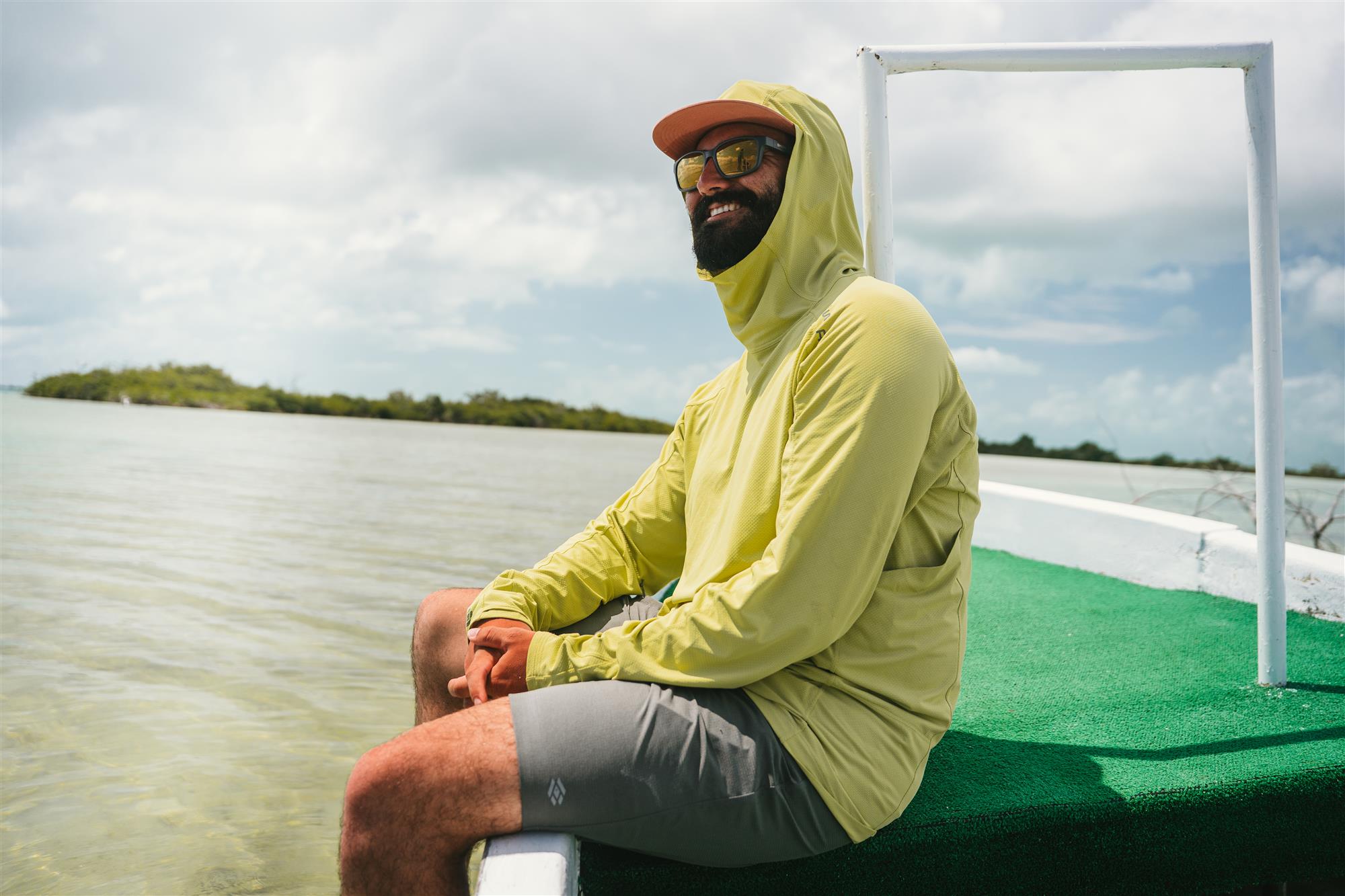 Men’s technical fishing sun hoody with quick-dry performance and lightweight outdoor comfort
