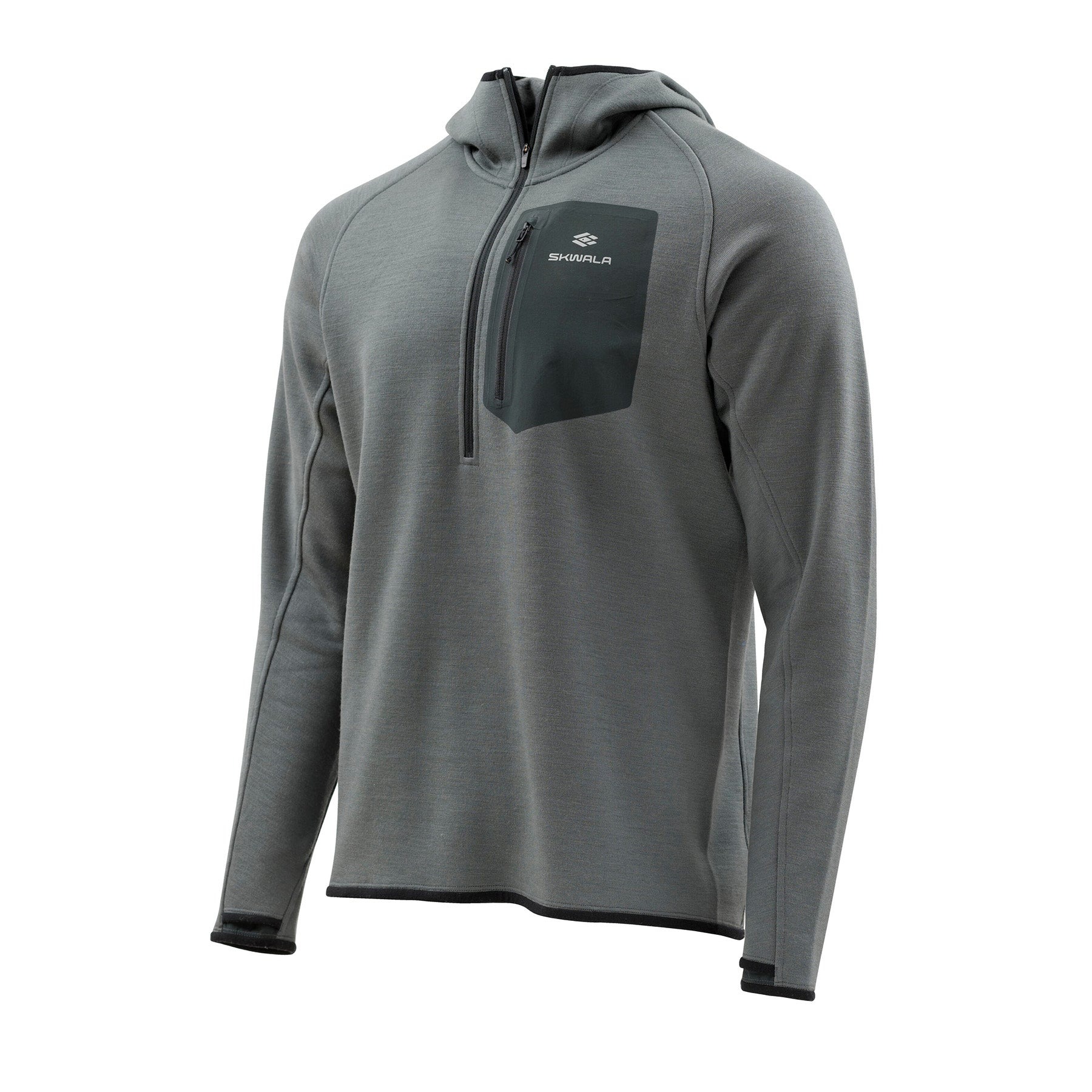 Front view of Skwala Thermo 350 Hoody dark shadow Merino wool cold weather fly fishing base layer