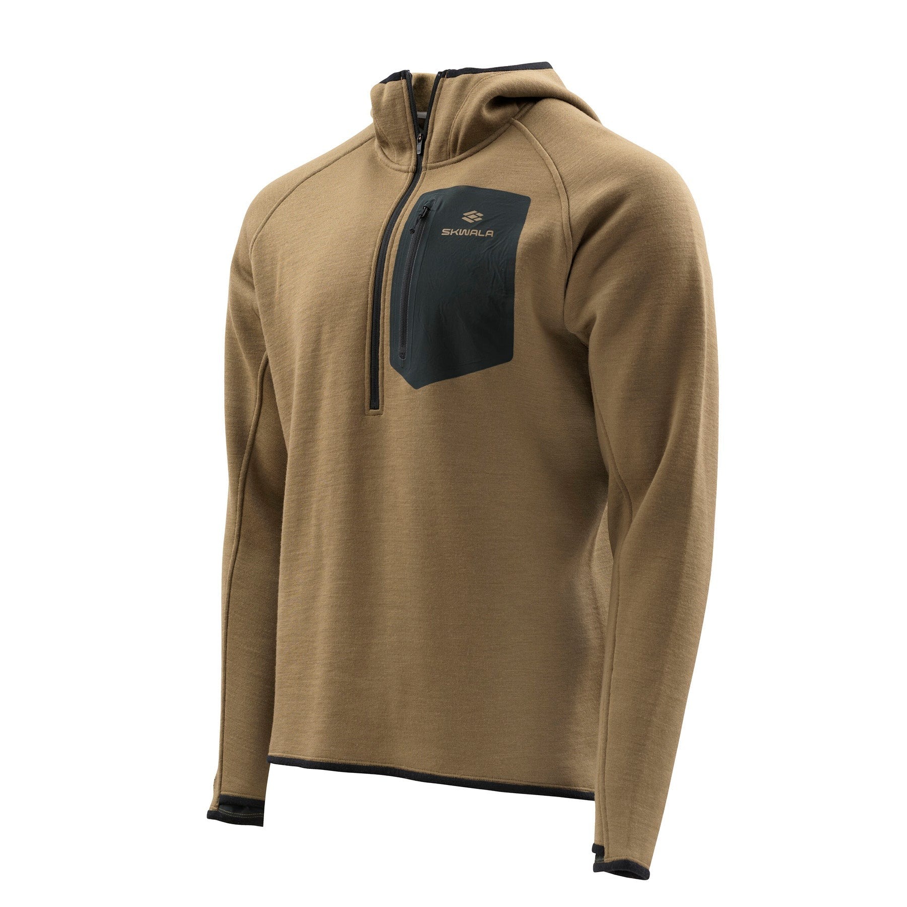 Front view of Skwala Thermo 350 Hoody oak color Merino wool insulated fishing hoody