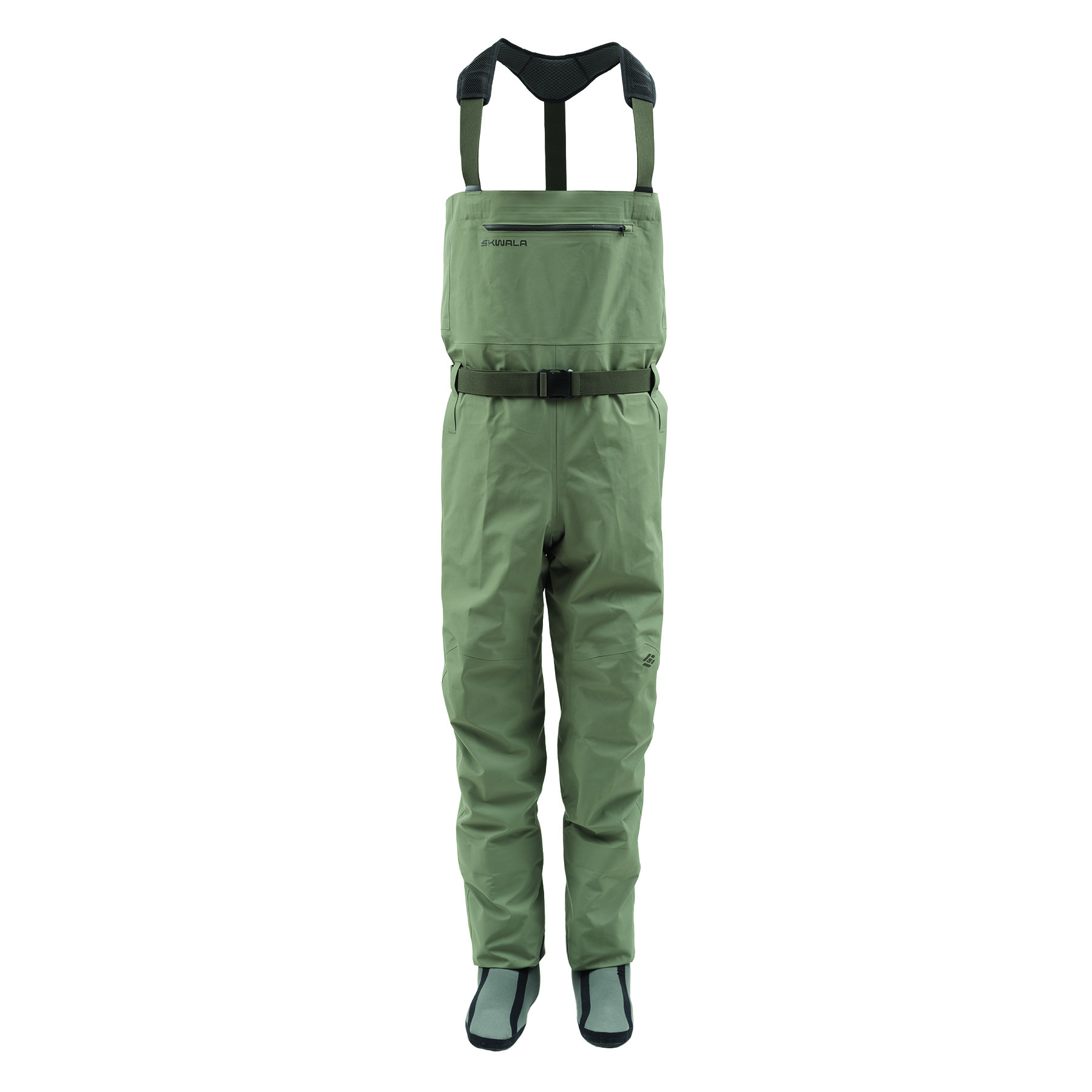Full view of Skwala Carbon lightweight stockingfoot fly fishing waders with wading belt