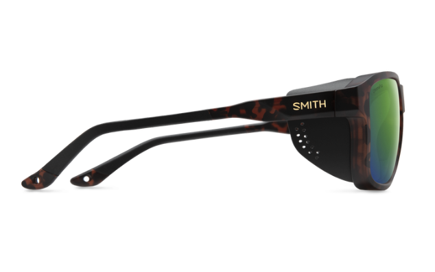 Side profile of Smith Embark Polarized Sunglasses Matte Tortoise Green Mirror
