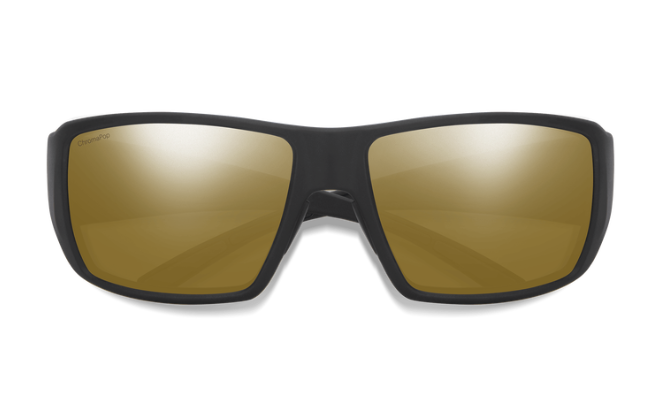 Front view of Smith Guide's Choice Sunglasses Matte Black Bronze Mirror