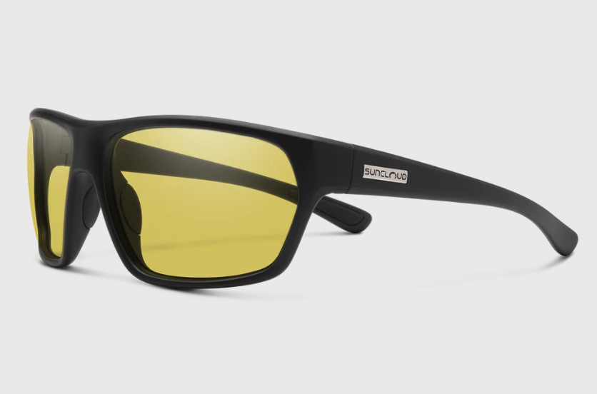 Front angle view of Suncloud Boone Polarized Sunglasses Matte Black Low Light Yellow color