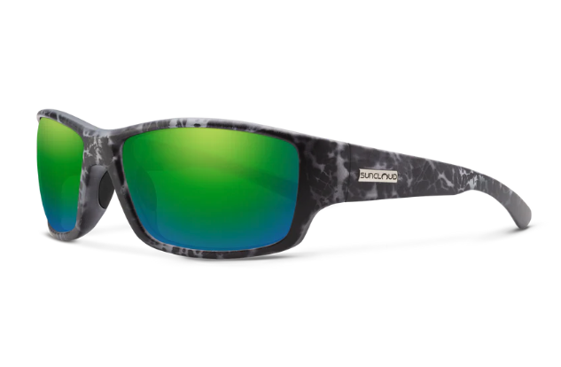 Angled view of  Suncloud Hull Polarized Sunglasses Matte Stonefish Green Mirror