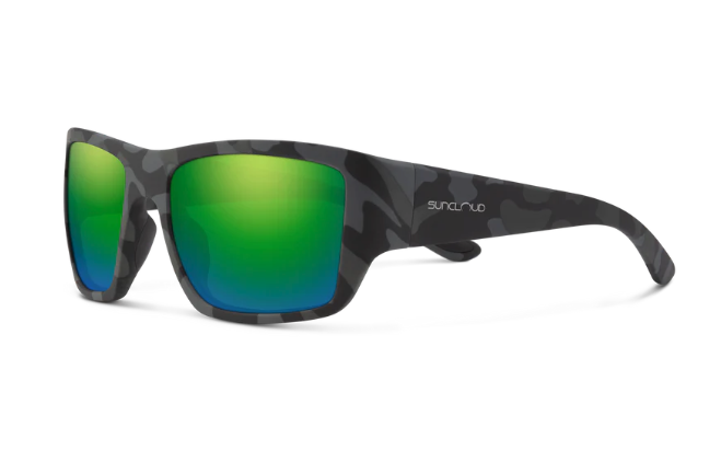 Angled view of Suncloud Sculpin Polarized Sunglasses Stonefish Green Mirror