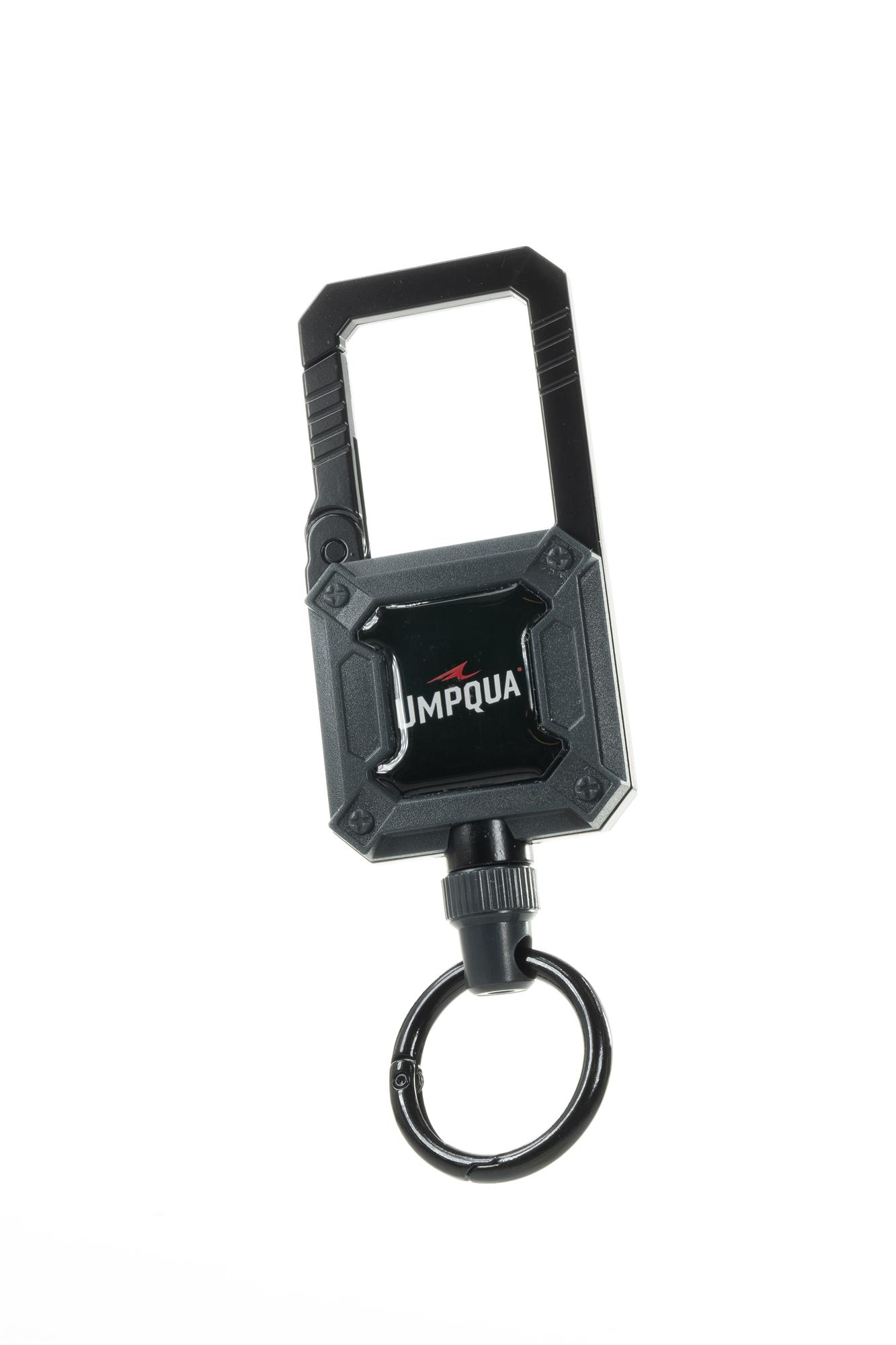 Umpqua RiverRun Large Retractor with aluminum body, carabiner clip, and split ring for heavy fly fishing tools