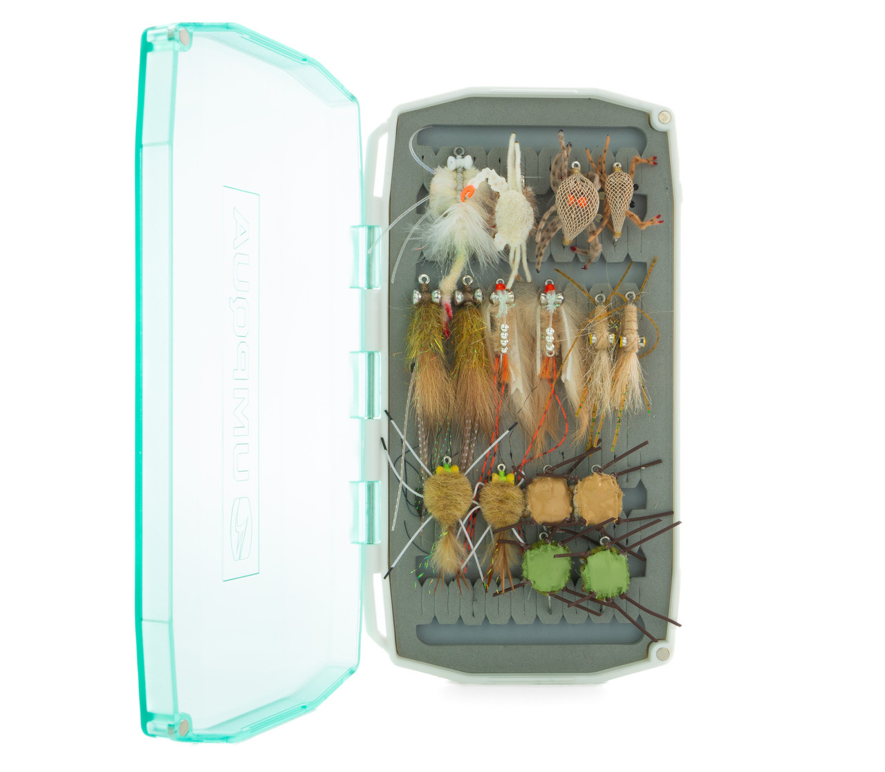 Flies and fly box included in the Umpqua Permit Fly Assortment