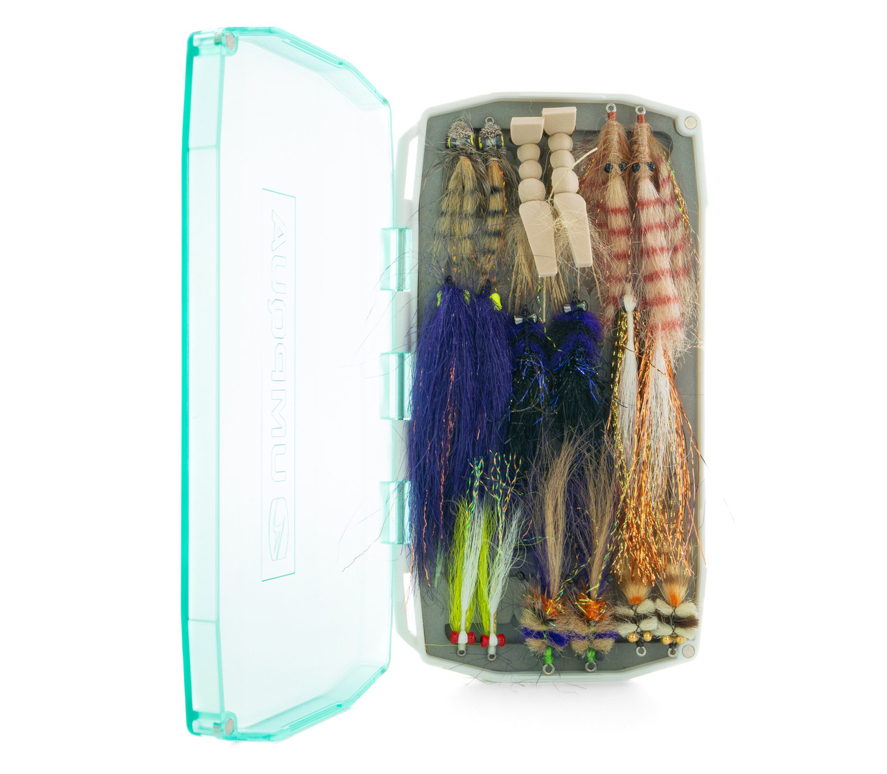 Flies and fly box included in the Umpqua Redfish Fly Assortment