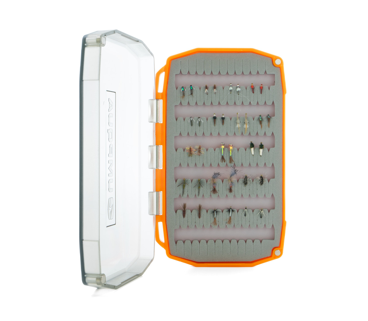 Flies and fly box included with the Umpqua Tailwater Fly Essential Assortment