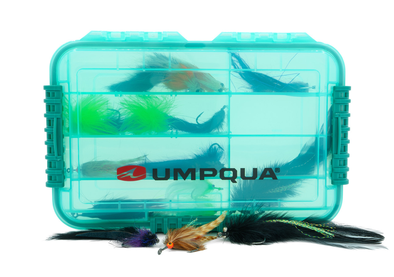 Flies and included fly box for the Umpqua Tarpon Fly Assortment