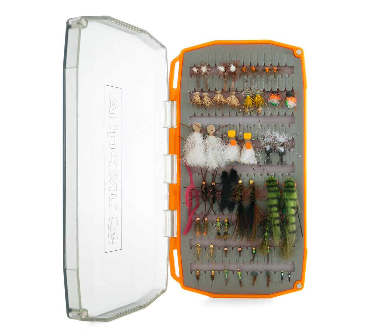 Flies and fly box included with the Umpqua Trout Fly Master Assortment
