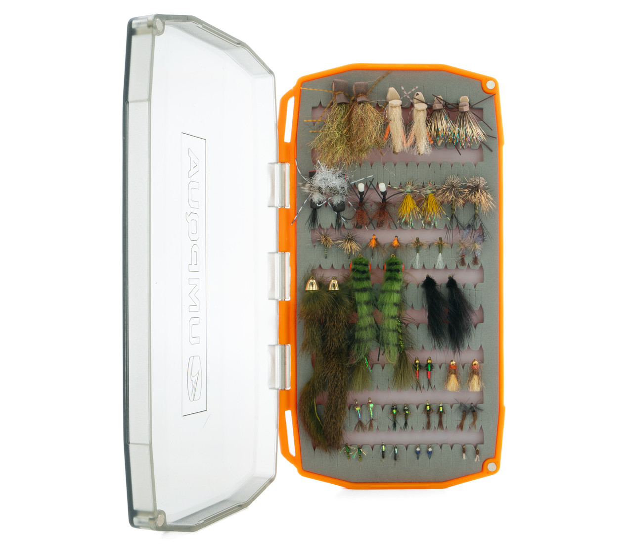 Flies and fly box included in the Umpqua Signature Master Trout Fly Assortment