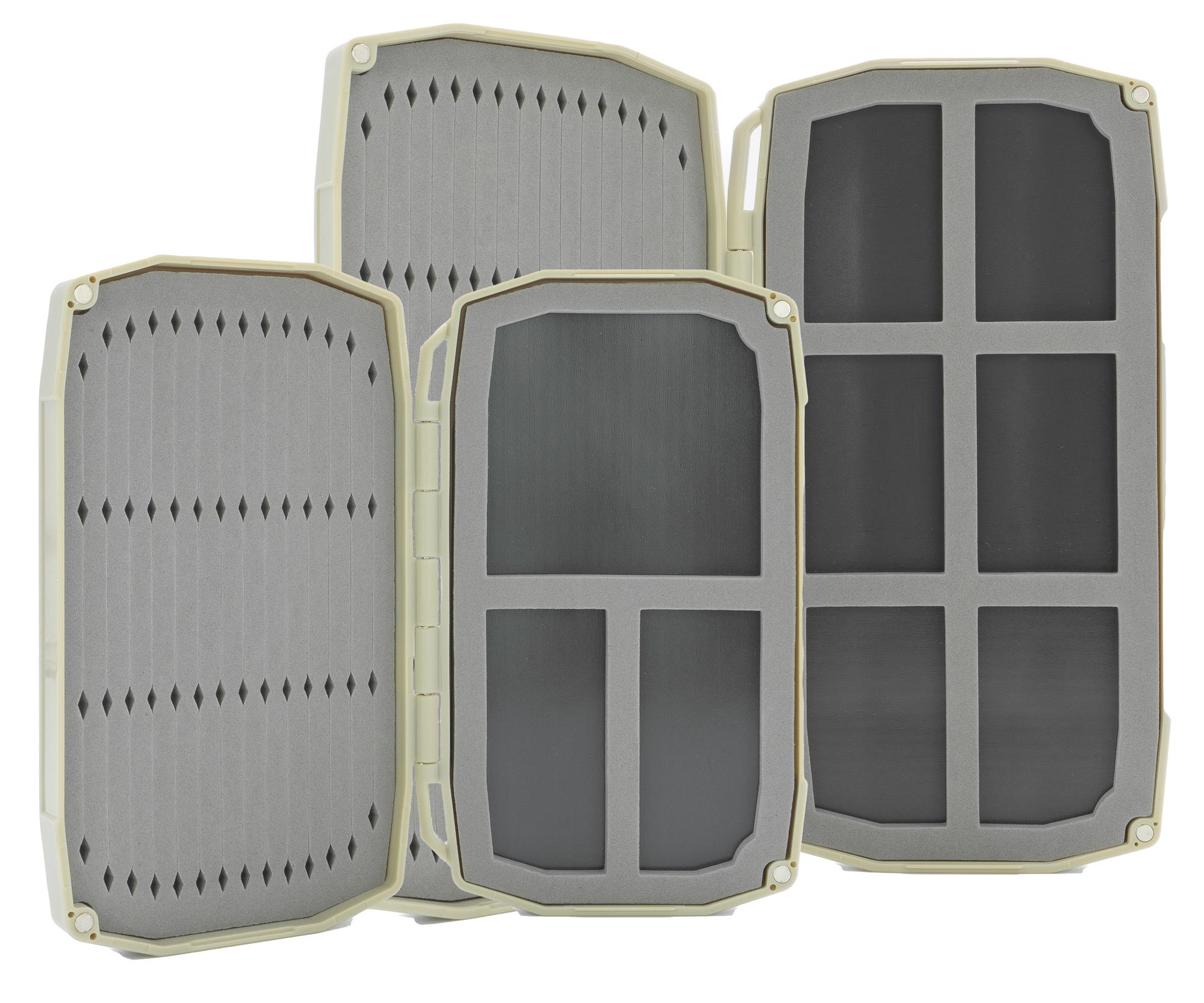 Large and mini models of Umpqua's  UPG Tailwater Fly Box side by side