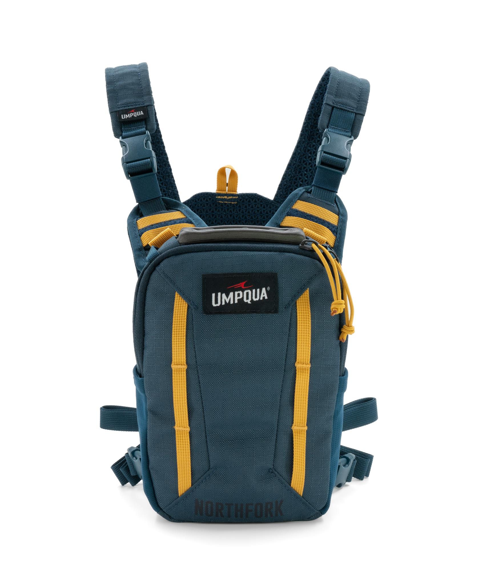 Front side of cobalt colored Umpqua North Fork Small Chest Pack