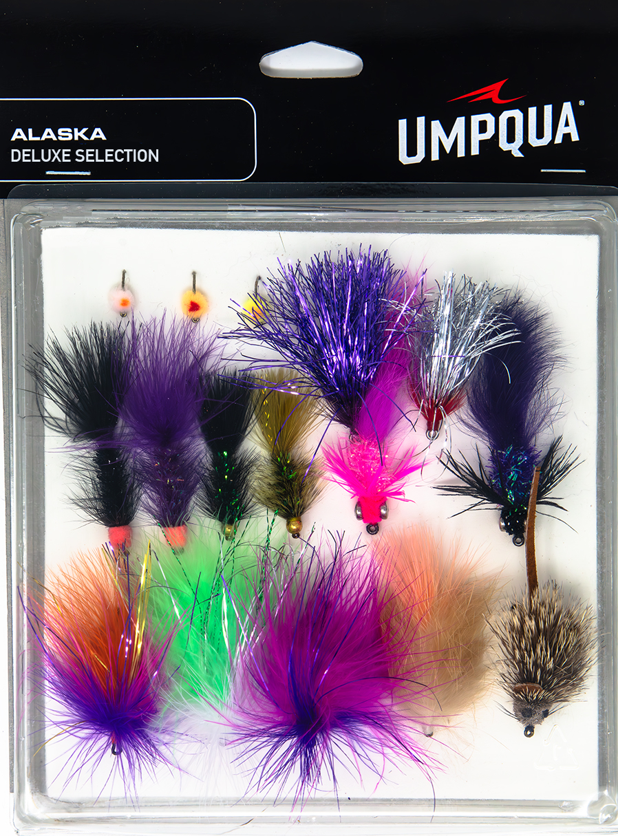 Umpqua Alaska Premium Fly Assortment, top-quality flies for successful Alaska fishing, ideal for salmon and trout