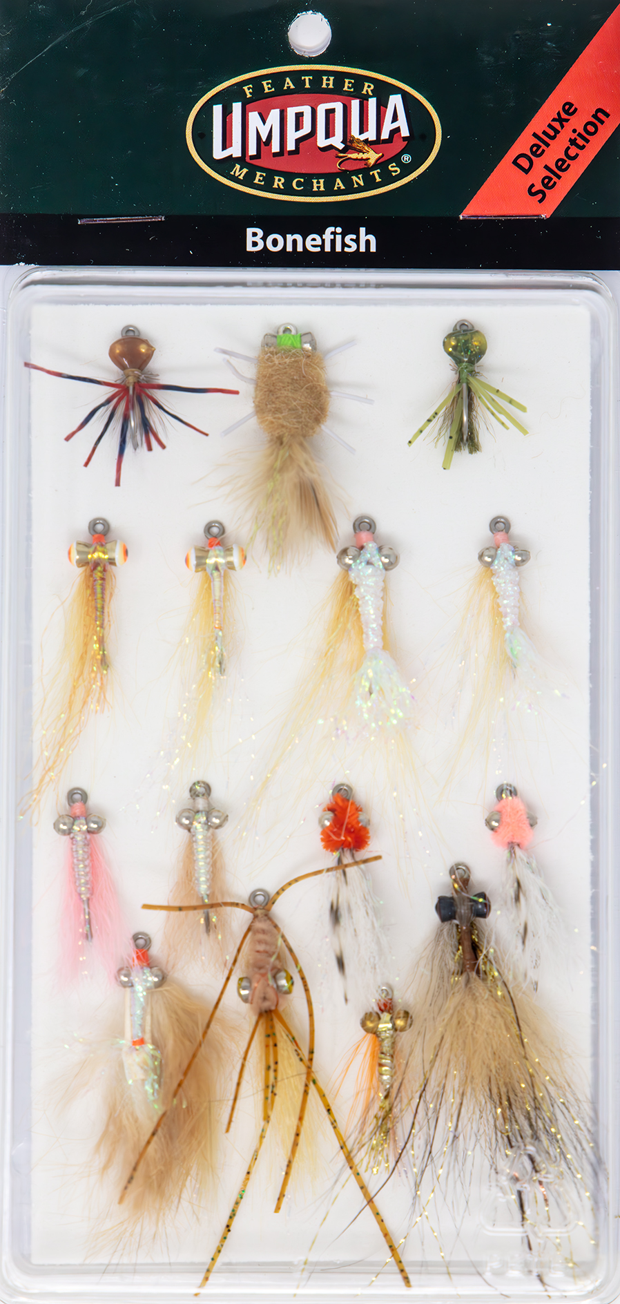 Specialized Umpqua bonefish fly collection, designed for effective bonefish targeting in fly fishing.
