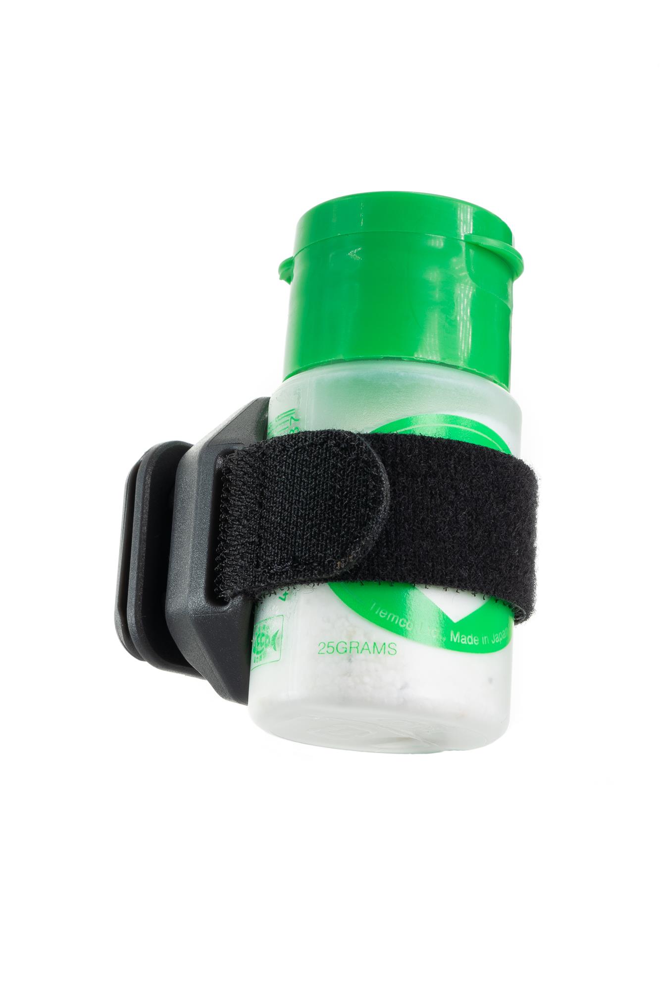 Umpqua LINK floatant holder with powder floatant bottle mounted on pack magnetic docking system