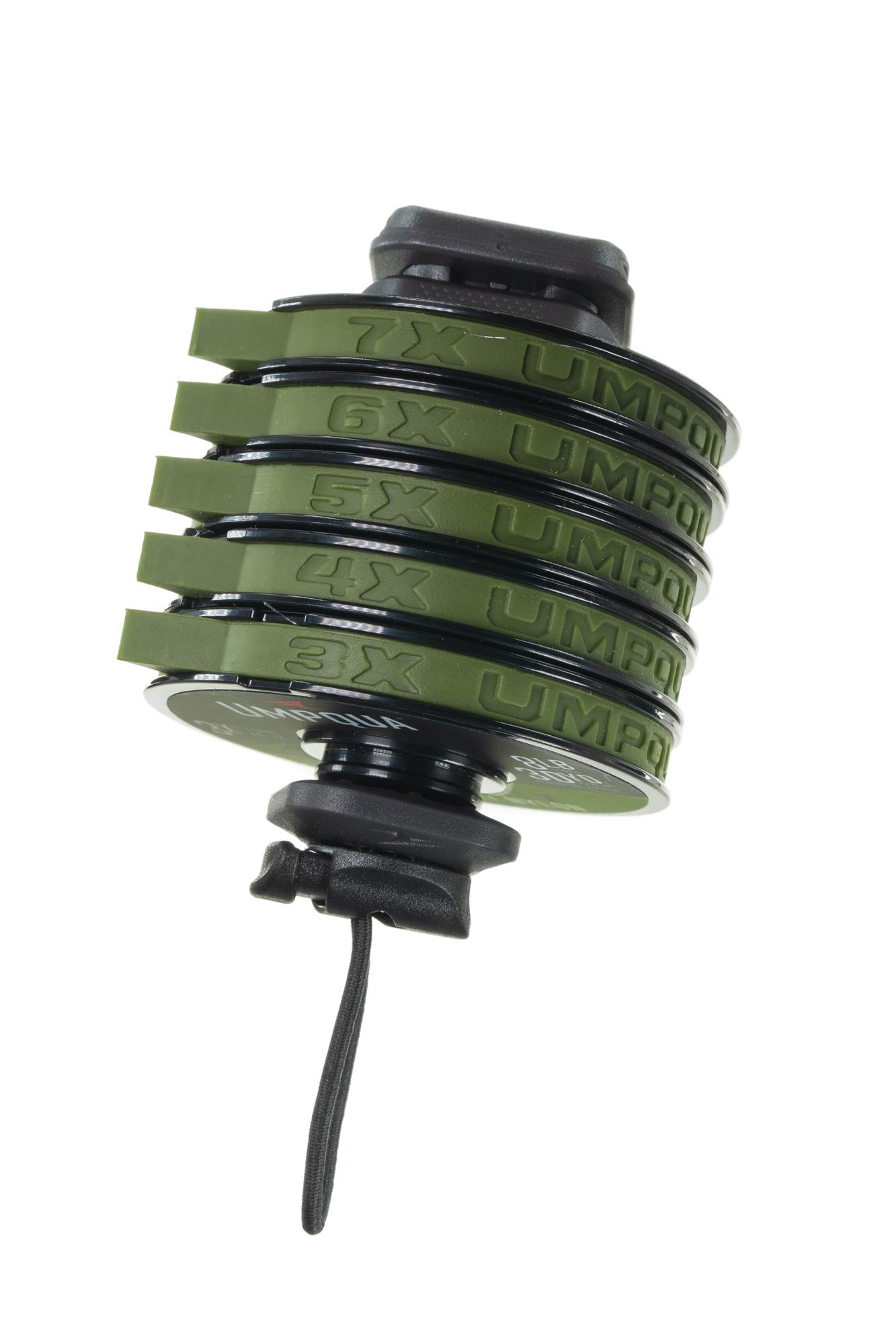 Umpqua Tippet Tower loaded with multiple tippet spools vertical fly fishing organizer