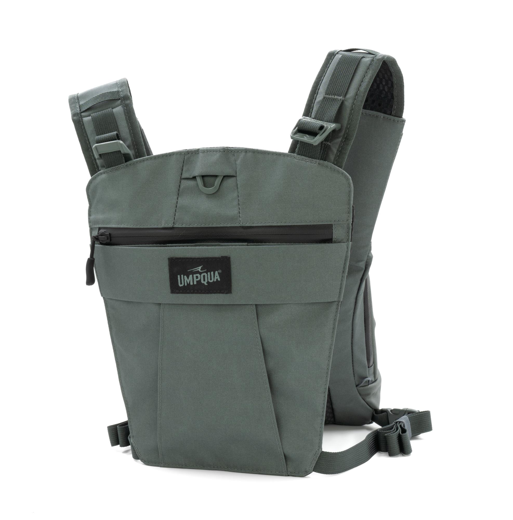 Comfortable breathable chest pack for all day fly fishing Umpqua ThunderCreek green color