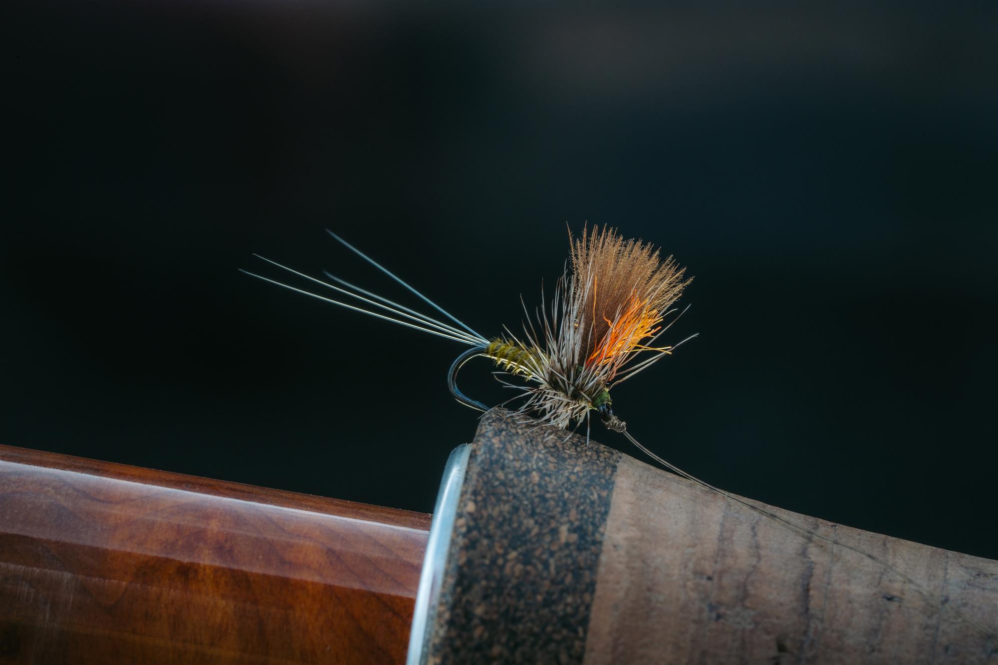 A dry fly on a fly rod that has Umpqua Stratos X Dry Fly Tippet