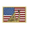 Decal showing a brown trout with a mayfly in front of an American flag