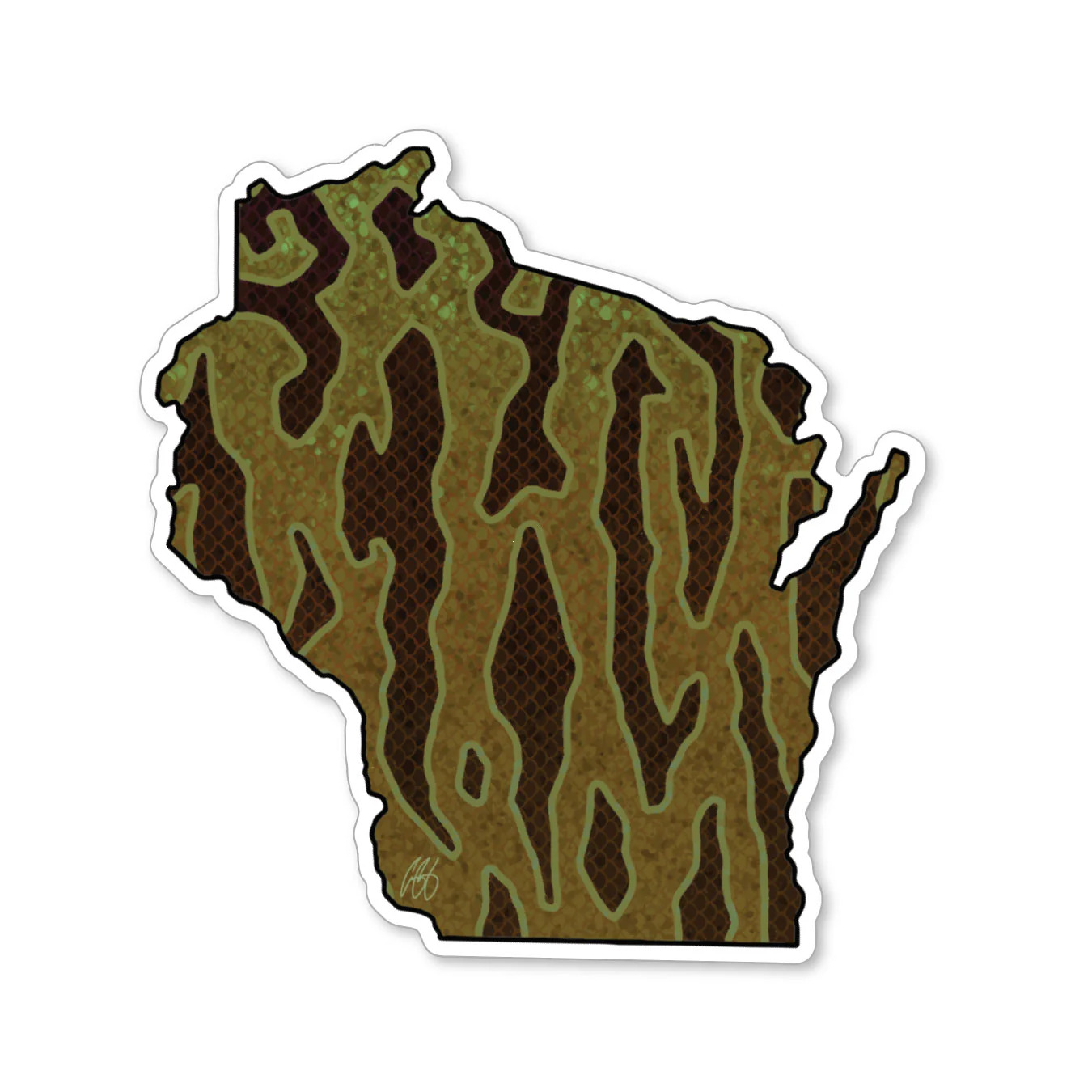 Wisconsin shaped decals featuring a smallmouth graphic
