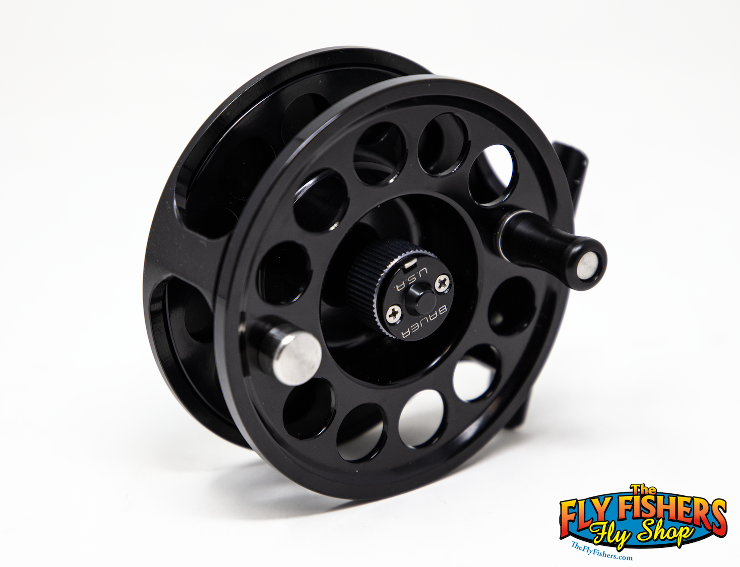 Back of Used Bauer JM 3 Junior Mackenzie Black 5-7wt Made in USA Fly Fishing Reel