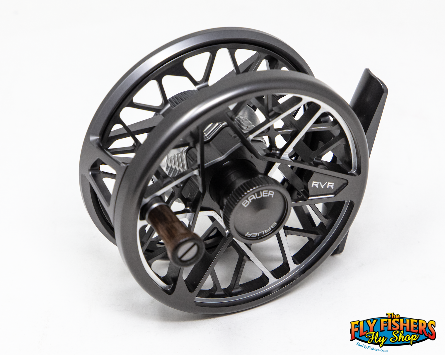Spool side of Bauer RVR 2/3 Charcoal/Silver 2-4wt Fly Fishing Reel