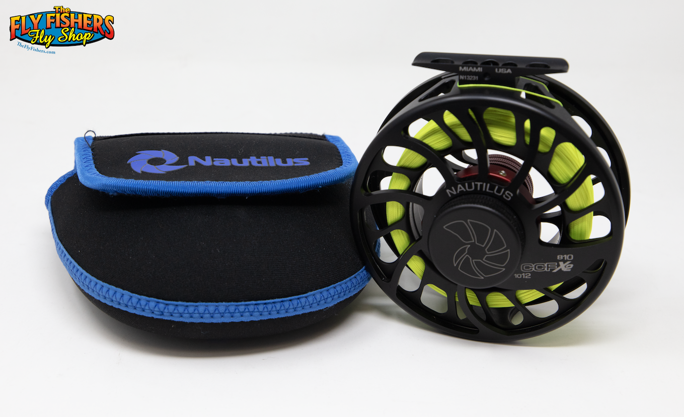Used Nautilus CCF-X2 8/10 Black Fly Reel with pouch