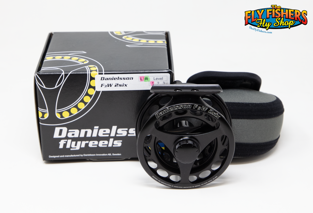 Danielsson F3W 2six 2-6wt Black Fly Fishing Reel with box and reel pouch