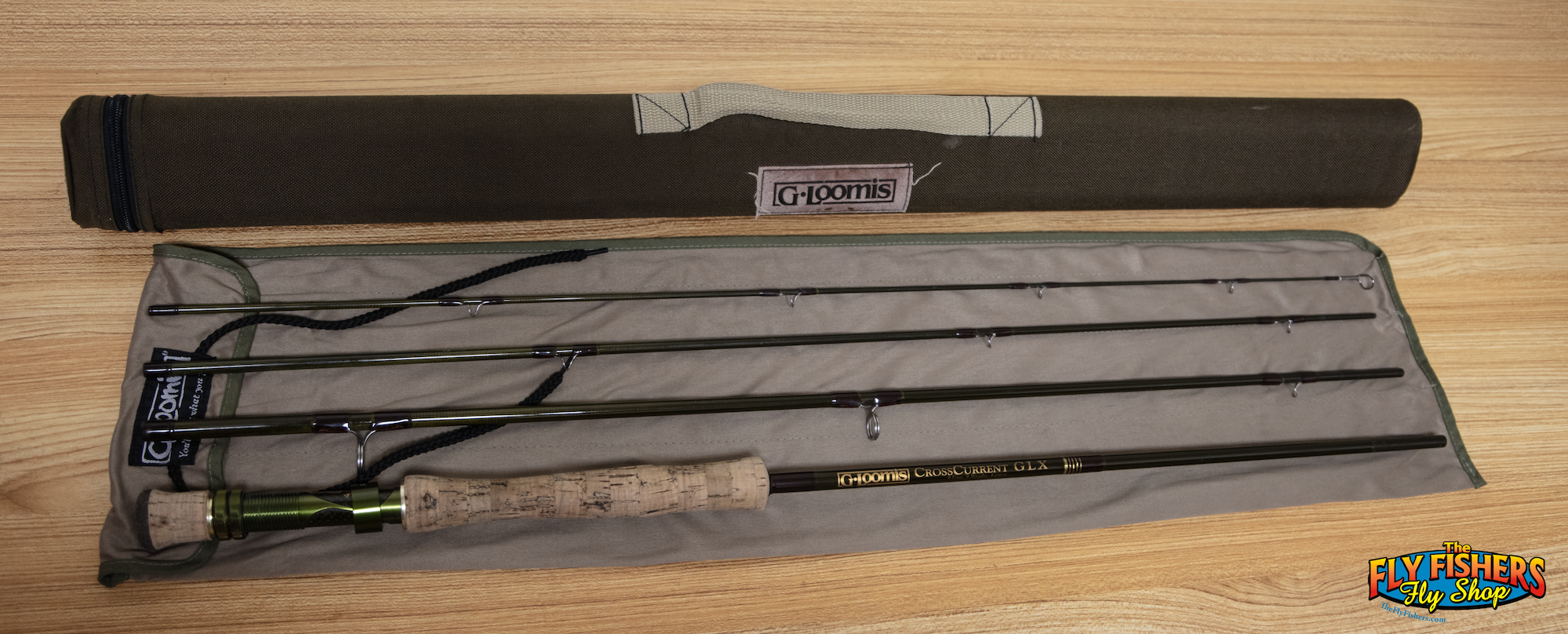 Full view of Used G.Loomis CrossCurrent GLX 9wt 9'0" 4 Piece Fly Rod with tube and sock