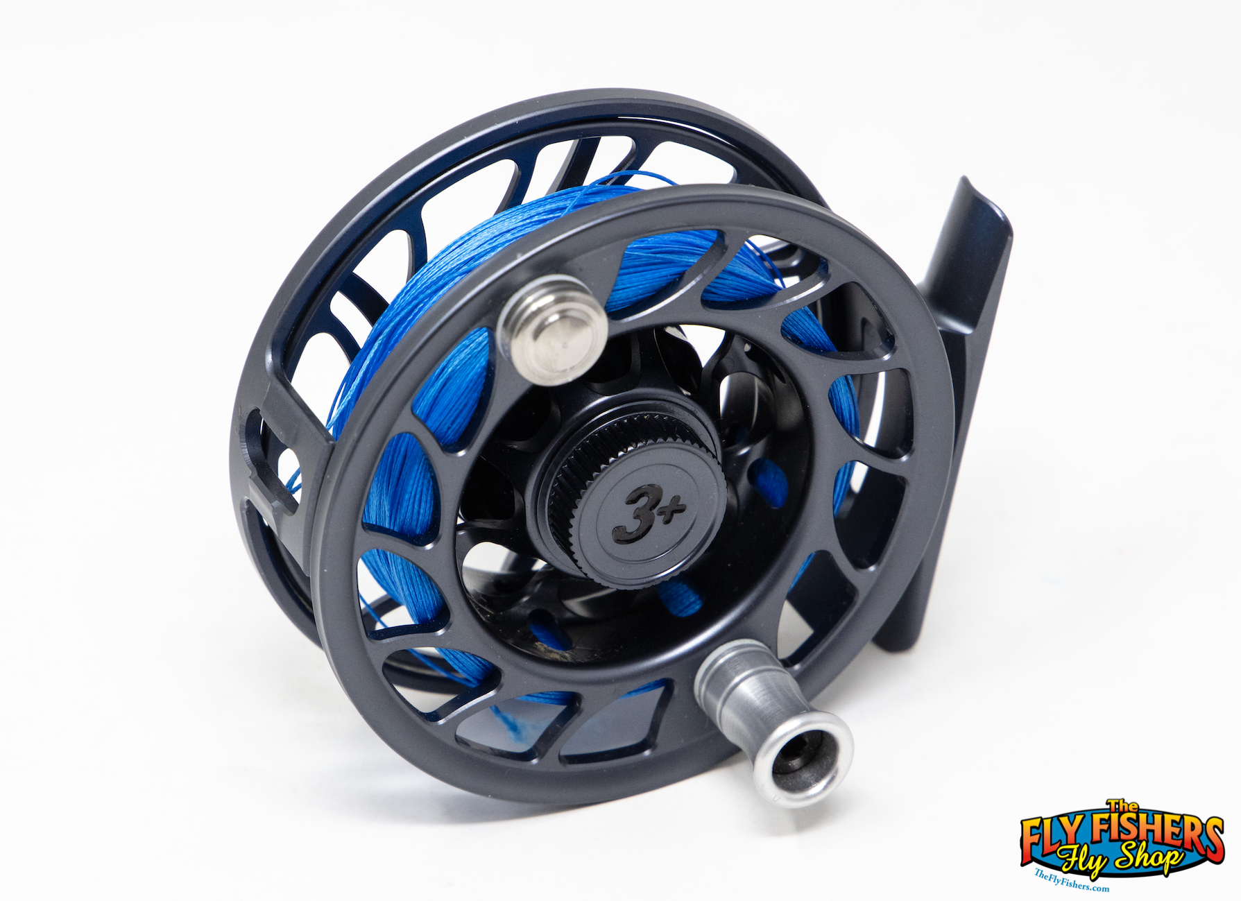 Spool side view of Used Hatch Iconic 3+ Large Arbor Grey/Black 3-5wt Fly Fishing Reel