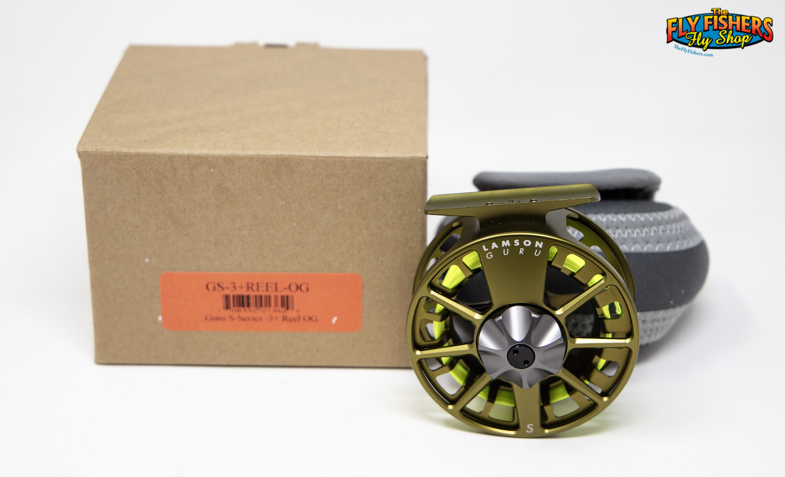 Used Lamson Guru S -3+ OG Green Fly Reel with pouch and box