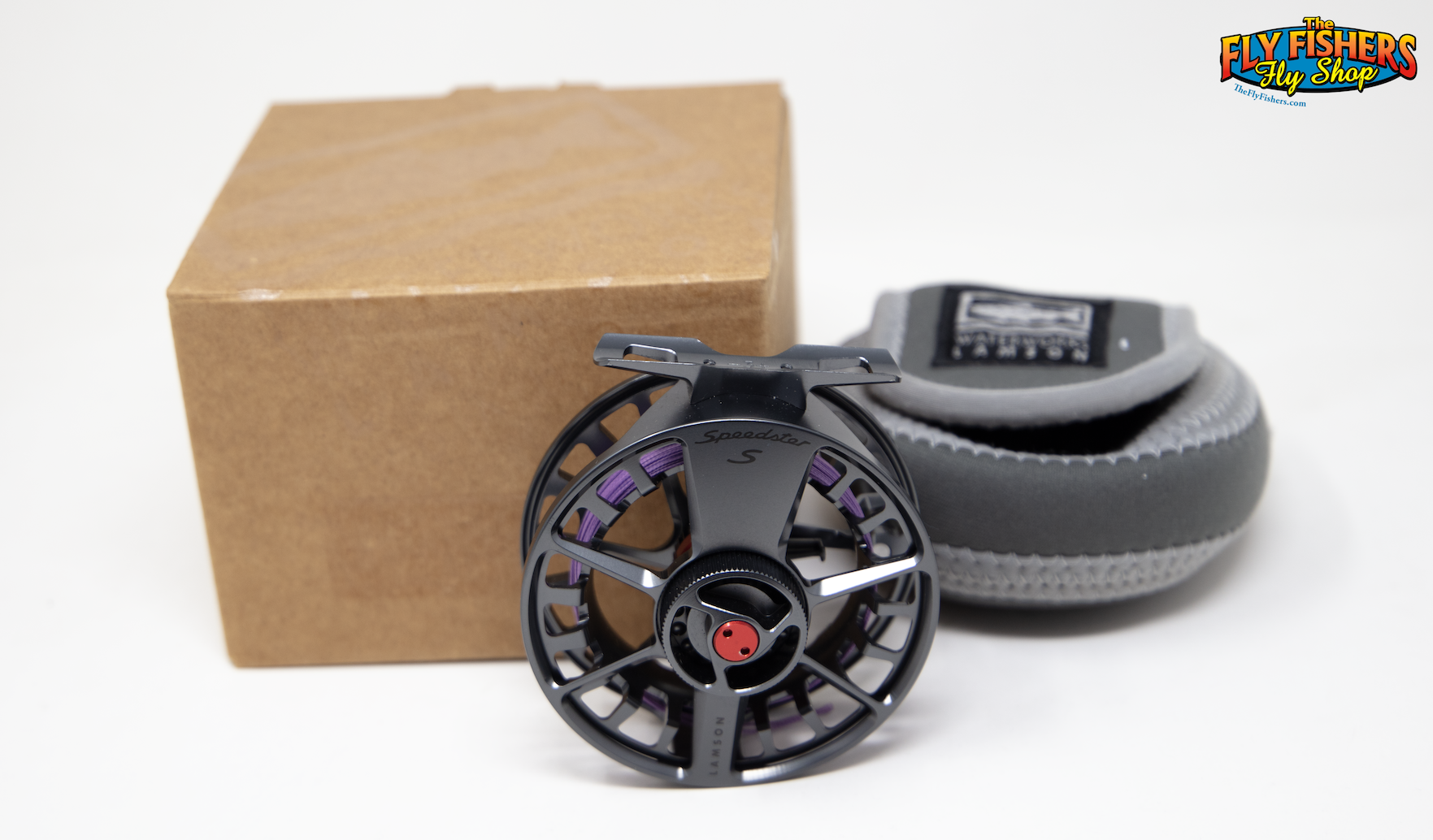 Used Lamson Speedster S -3+ Smoke Fly Reel with pouch and box