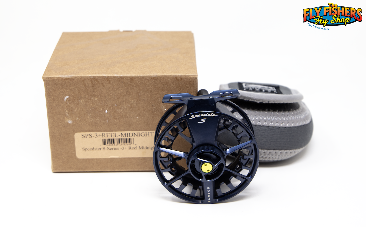 Used Lamson Speedster S -3+ Midnight Fly Reel with pouch and box
