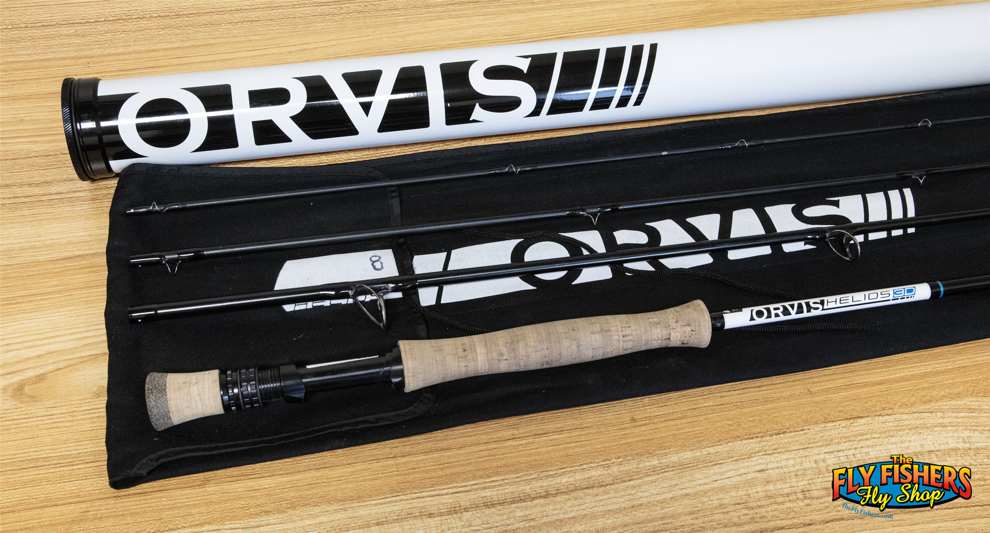 Used Orvis Helios 3D 8wt 9'0" 4 Piece Fly Fishing Rod with rod tube and sock