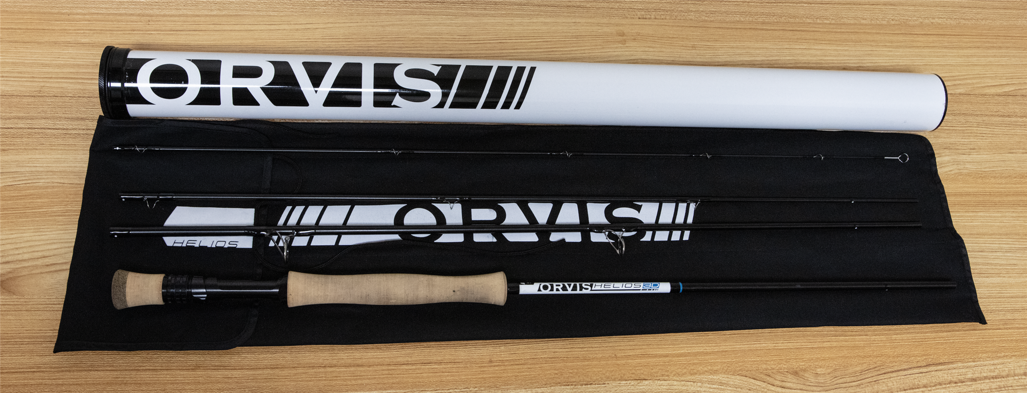 Full view of Used Orvis Helios 3D 9'0" 7wt 4pc White Label Fly Rod
