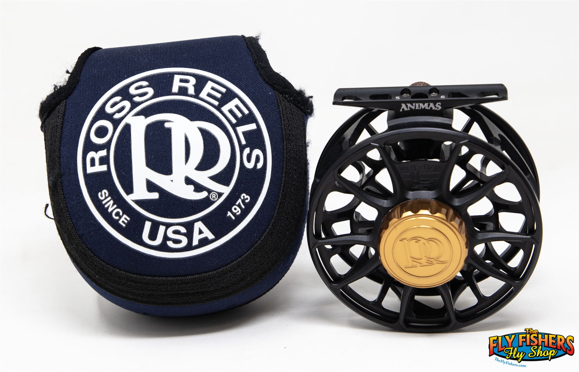 Used Ross Reels Animas 5/6 Black 5-6wt Fly Fishing Reel with reel pouch