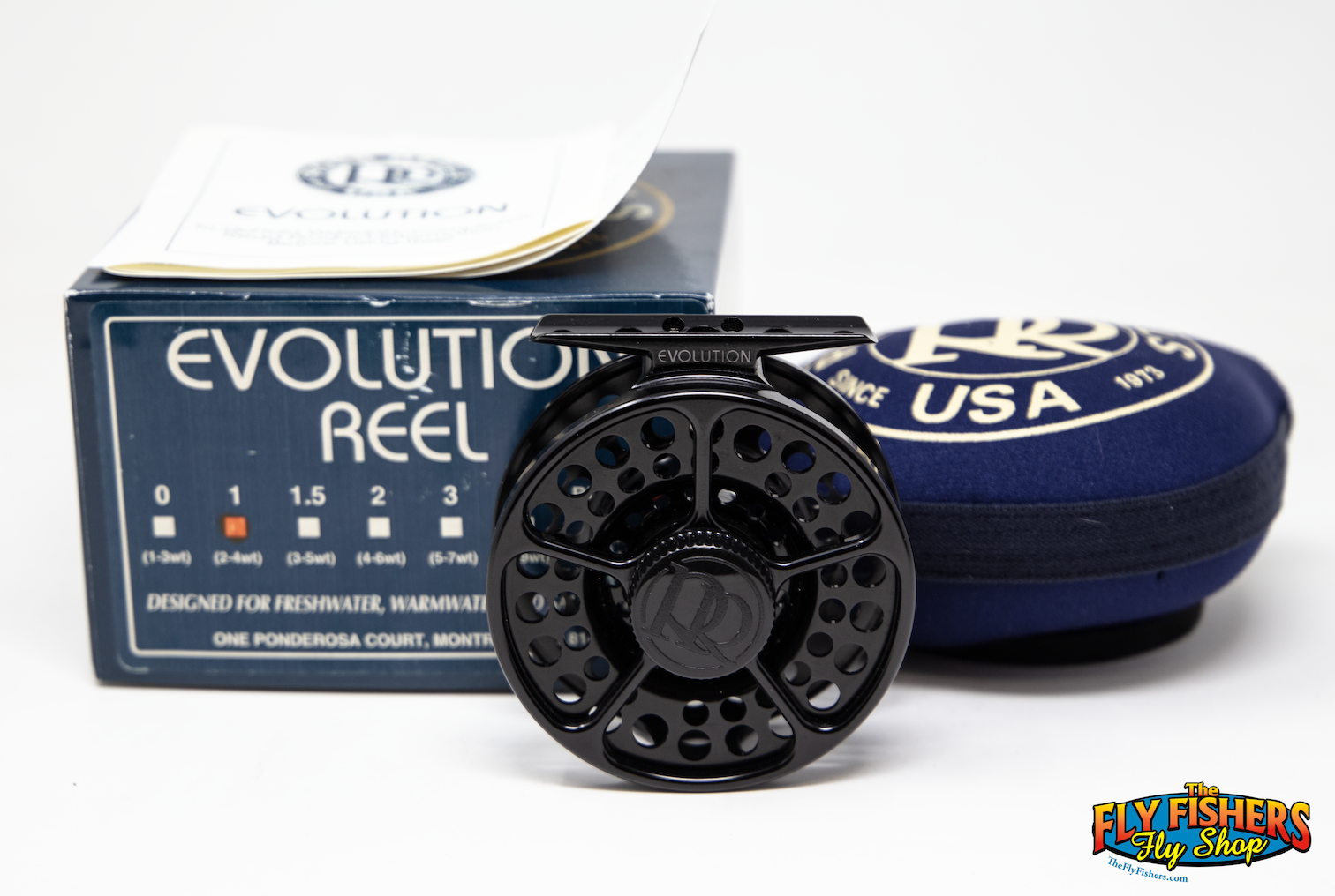Used Ross Reels Evolution 1 Black 2-4wt Made in USA Fly Fishing Reel with pouch and box