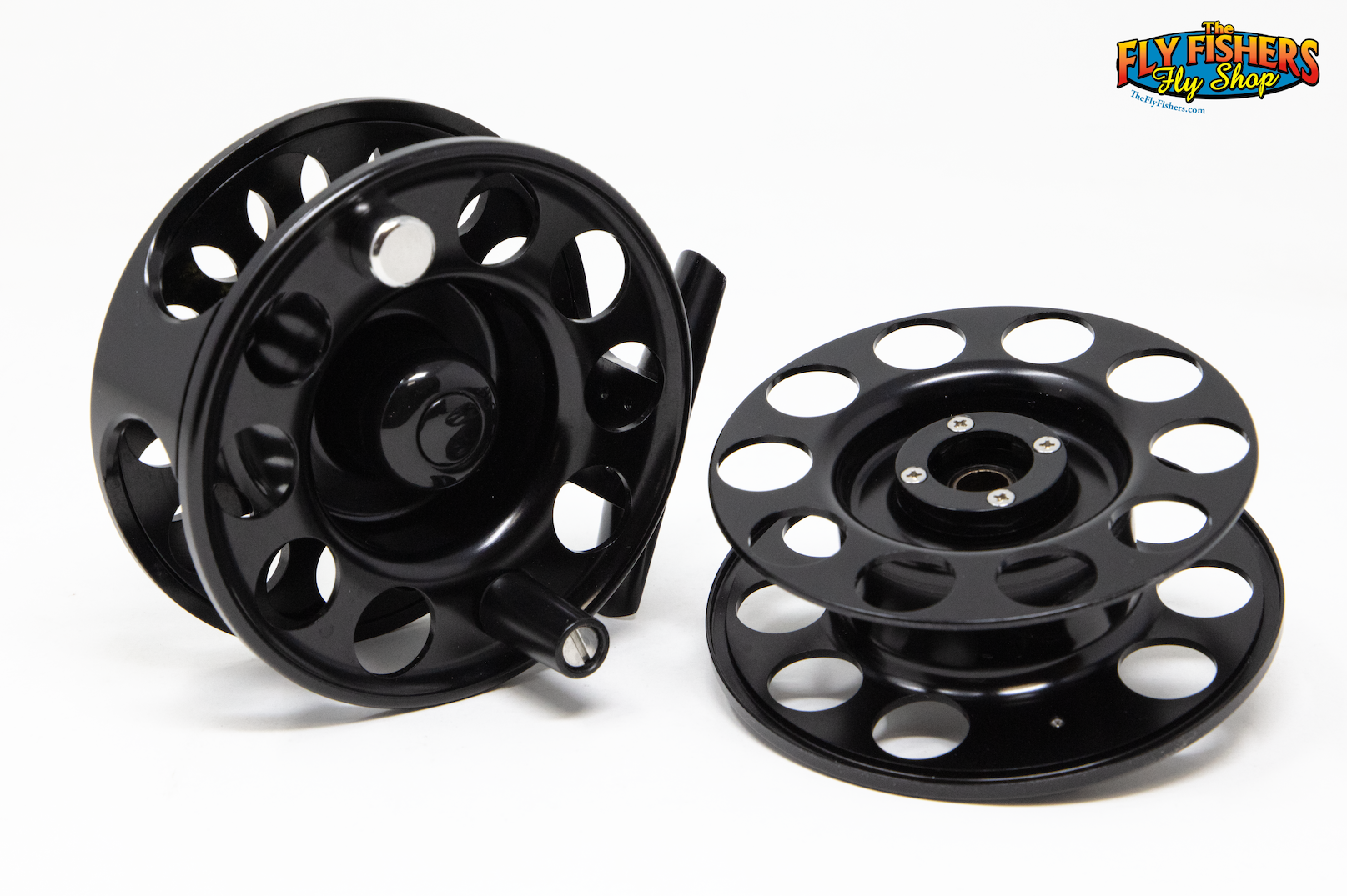 Back sides of Used Ross Reels Rhythm 3 Black 5-7wt Fly Fishing Reel & Spool - Made in USA