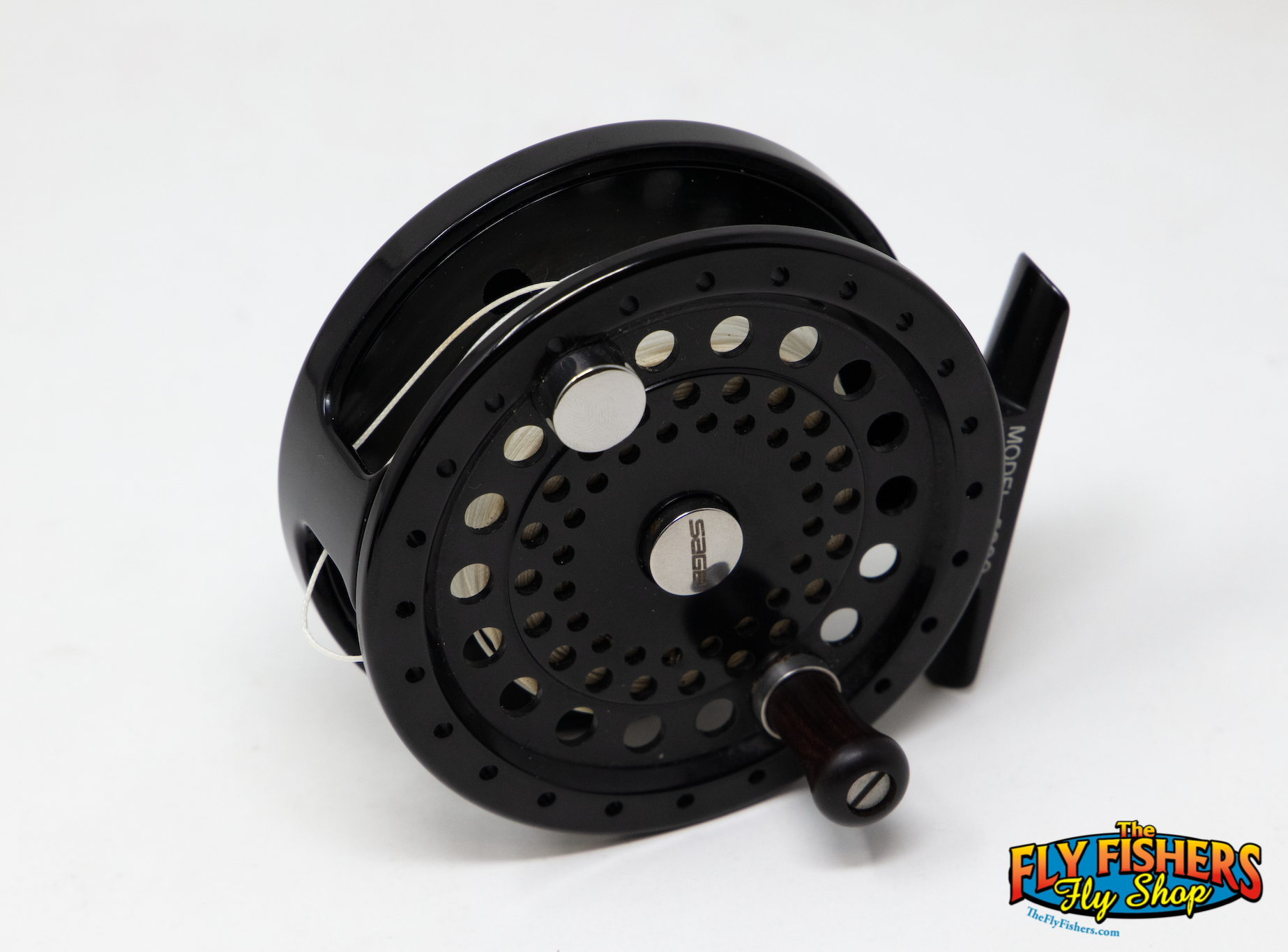 Spool side view of Used Sage 5000 Series Model 5300 7wt Black Fly Fishing Reel