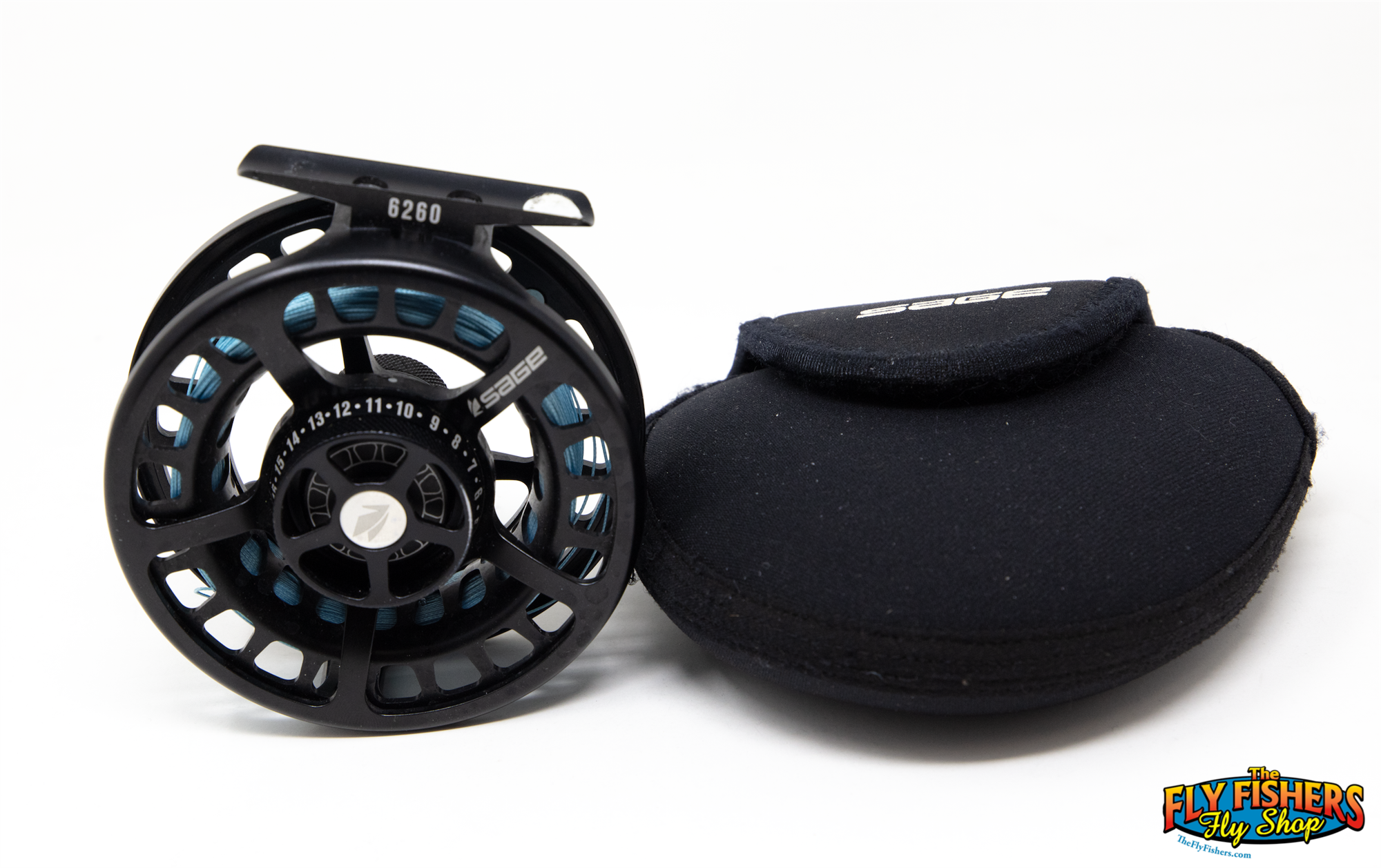Used Sage 6200 Series 6260 6-7wt Stealth Black Fly Fishing Reel with pouch