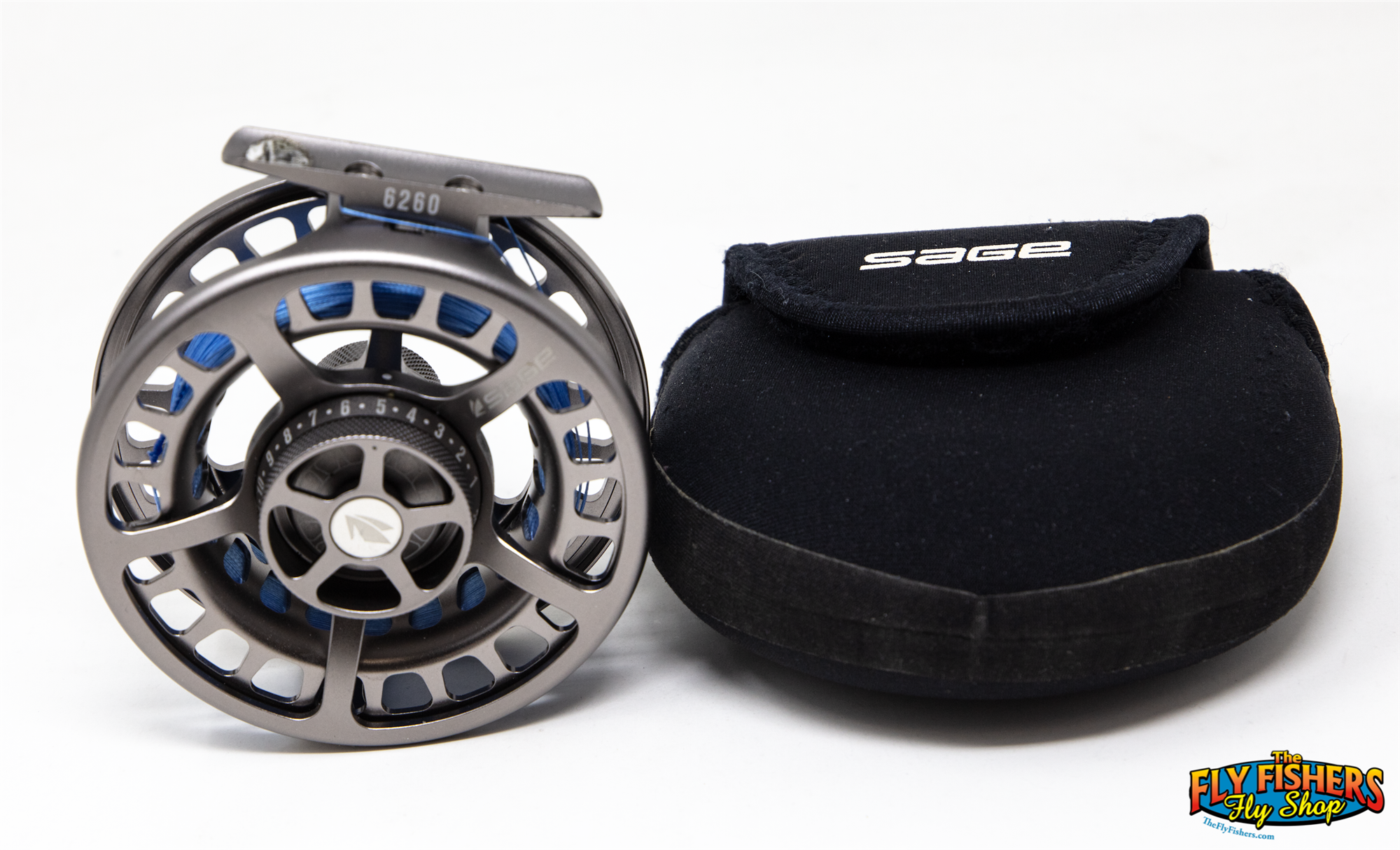 Used Sage 6200 Series 6260 6-7wt Silver Fly Fishing Reel with reel pouch